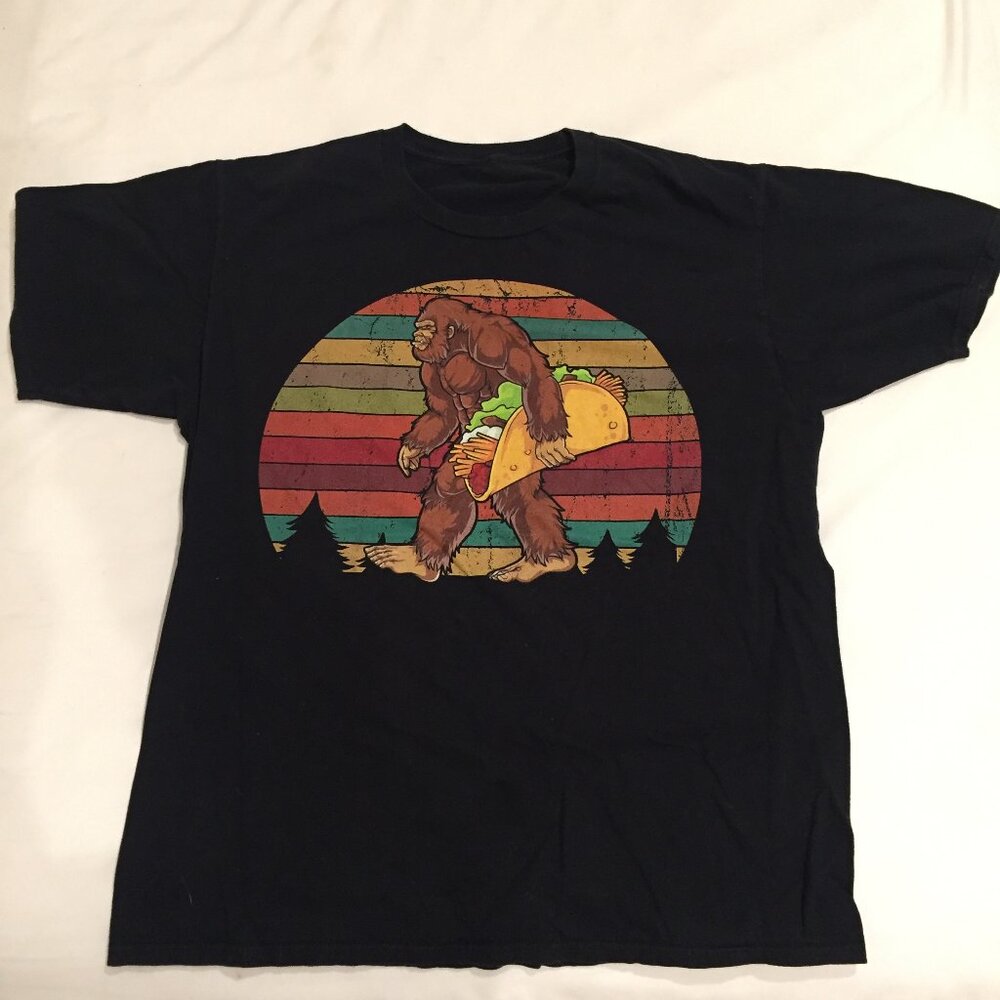 Mens Sasquatch Holding a Taco T-Shirt